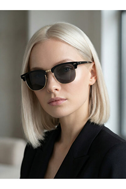 Mazzy نظارات شمسية مربعة الشكل باللون الأسود والذهبي