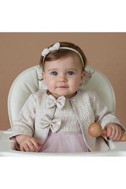 MİNİMONY 0-24 Ay Kız Bebek Çocuk İnce Mantolu Özel Gün Bayramlık Abiye Dokulu...
