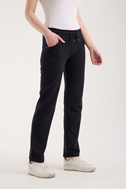 BANEGA Curve Large Size Compact Cotton Fabric Elastic Waist with Pockets Shaping / Sculpting Black Pants