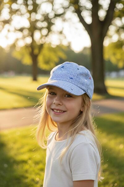 eleven market Mavi Kırlangıc Desenli Çocuk Şapkası Ayarlanabilir Çocuk Cap 3-...