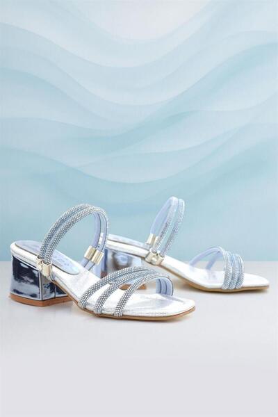 hapshoe Judy Blue Silver Stone Girls' Heeled Slippers Shoes