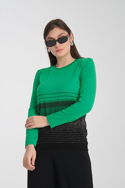 Moda Days Women's Beige Glitter V-Neck Sweater