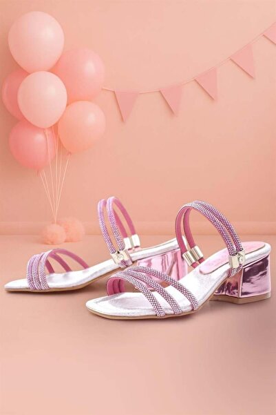 hapshoe Pantofi cu toc pentru fete Judy Pink Silver Stone
