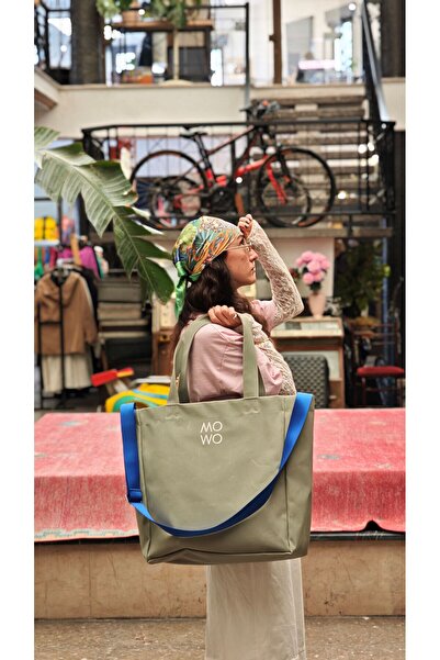 MOWO Mumlu Canvas Oversize Tote Bag Kadın Çantası SAGE GREEN - 13 FARKLI ASKI...