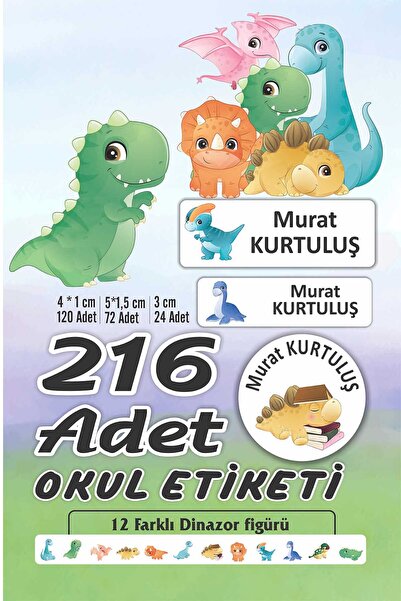 Vice Kişiye Özel Dinazor Temalı Sticker (216 Adet Defter Kalem okul etiketi)