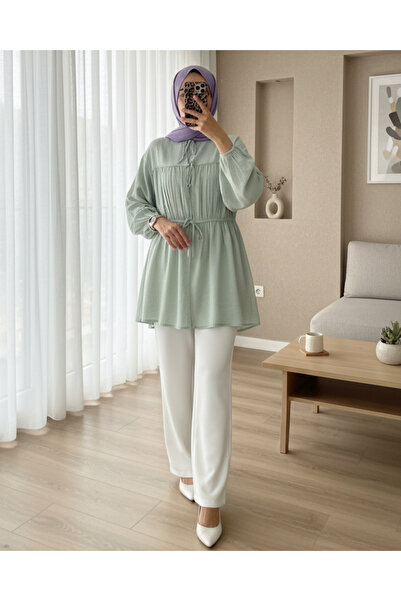 Modamorfo Front Tie-Up Shirt with Elastic Sleeves - Mint
