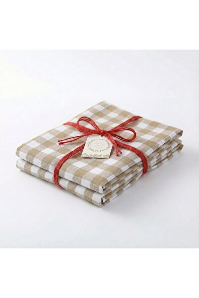 Primo Plus قطعتان من مفرش طاولة مقاوم للماء بنقشة مربعات، بني/أبيض