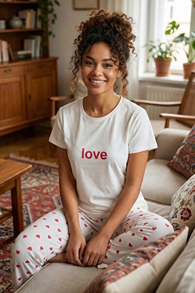 Niket Life Women's Love Slogan Crew Neck Short Sleeve under Long Combed Cotto...