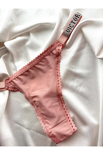 GORALİS JEWELRY Pembe Taş ve Dantel Detaylı Lüks Külot