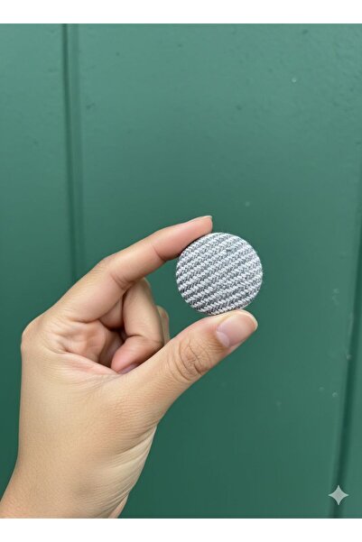 Zümrüdüanka Handmade Koyu Gri beyaz kumaş kaplama kancalı metal Düğme