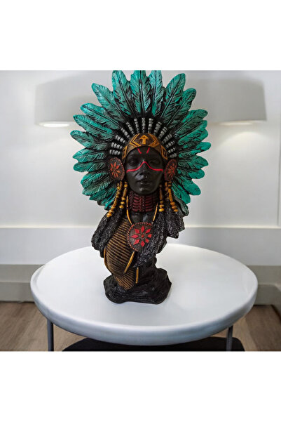 Kızılderili Kız Heykel/Biblo, Polyester Döküm 31cm Üst Kalite
