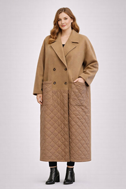 ONLY Onladdıson Lıfe Quılt Mıx Long Coat Cep Kısmı Kapitone Detaylı Geniş Yaka Düğmeli Mevsimlik Kaban