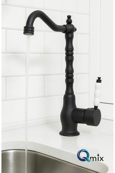 ASİL SU ARMATÜRLERİ RUSTİK MUTFAK EVİYE BATARYASI SİYAH