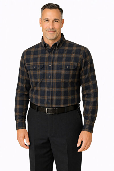 BURSPA Rahat Kesim Kışlık Kareli Çift Cep Kapaklı Erkek Baba Gömlek