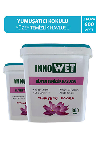 İnnoWet Yüzey Temizlik Havlusu Yumuşatıcı Kokulu Kova mendil 300 Yaprak 2 li set
