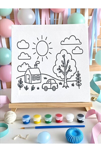 Asra Çocuk Tuval Boyama Seti (TUVAL, FIRÇA VE 6 RENK AKRİLİK BOYA SETİ) Hobi Seti Mini Tuval