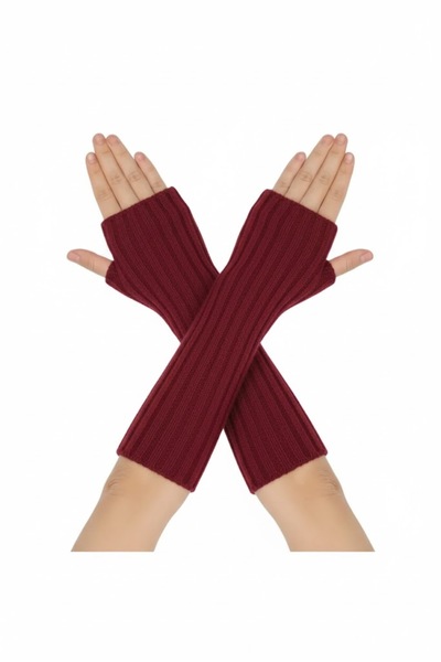 Pamphylia Gerçek Kaşmir Yün İkili Kesik Parmak Uzun Kolluk Eldiven