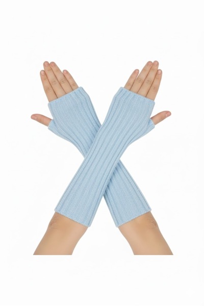 Pamphylia Gerçek Kaşmir Yün İkili Kesik Parmak Uzun Kolluk Eldiven