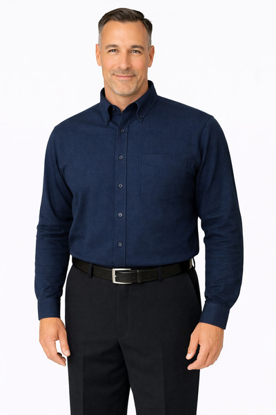 BURSPA Rahat Kesim Düz Kışlık Tek Cep Koyu Lacivert Erkek Baba Gömlek