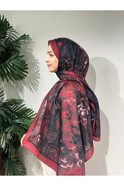 MORZE Çiçek desenli pamuk şort şal bordo-siyah