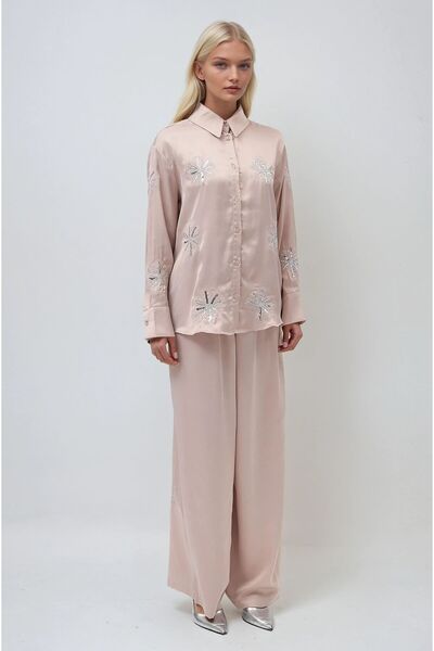 Lijuri طقم مكون من قطعتين من الساتان المزين بالترتر والزهور اللامعة 10044 R6-...