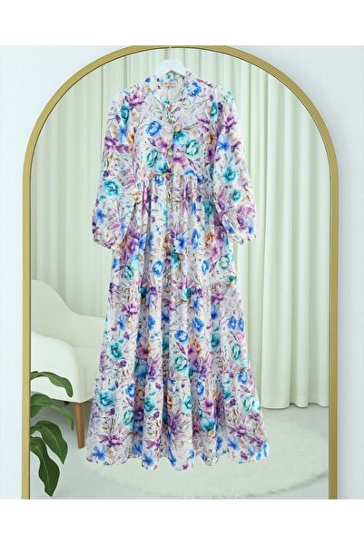 HİJABAYA Μικτό φλοράλ φόρεμα με στάμπα και μισά κουμπιά