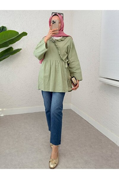 HİJABAYA Λινό κιμονό με βολάν στο λαιμό και δεμένο στο πλάι