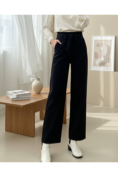 Modamorfo بنطلون جينز بحزام وخصر مطاطي - أسود