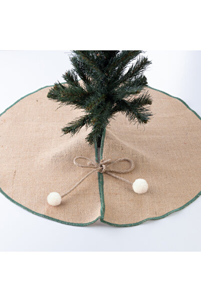 Bimotif Yılbaşı Çam Ağacı Örtüsü, Overlok Kenarlı Jüt, Yeşil 90 Cm