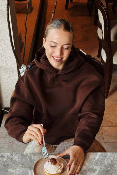 Le'sluette shadow of style Premium Relaxed Brown cu glugă Swea tricou Premium Quality Plain basic Hoodie