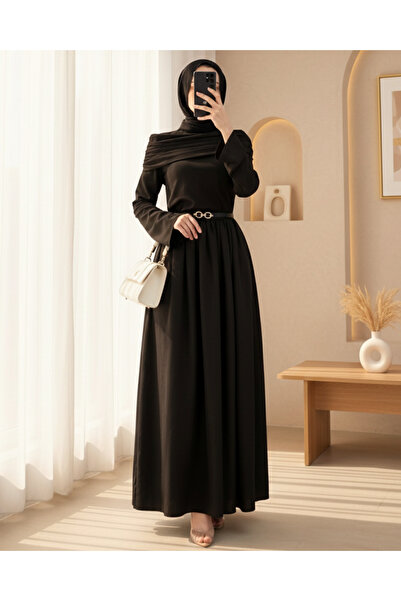 HİJABAYA Eteği Poplin Üstü Sendy İki Parçalı Pileli Elbise