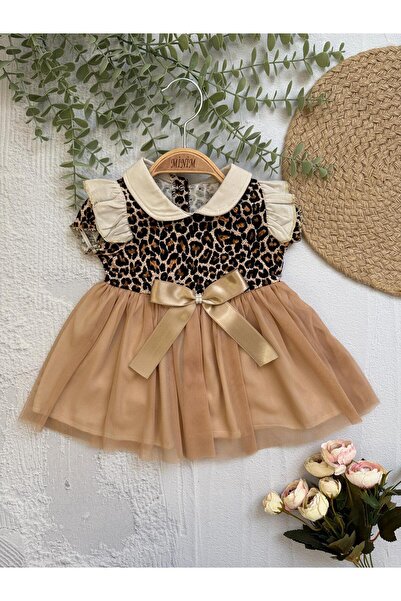 Minim LEOPAR Desenli Tüllü, Kurdele Detaylı Elbise