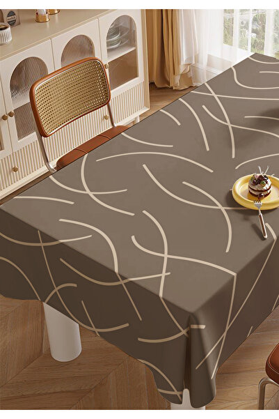 ALAMODECOR Brown Cream Striped Kitchen Living Room Tablecloth