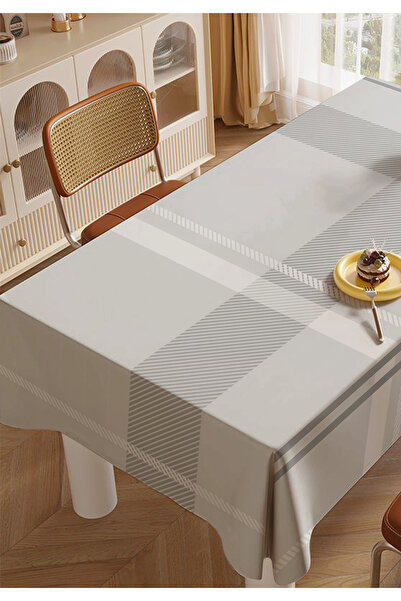 ALAMODECOR Gri Ekoseli Mutfak Yemek Masası Örtüsü Salon Masa Örtüsü