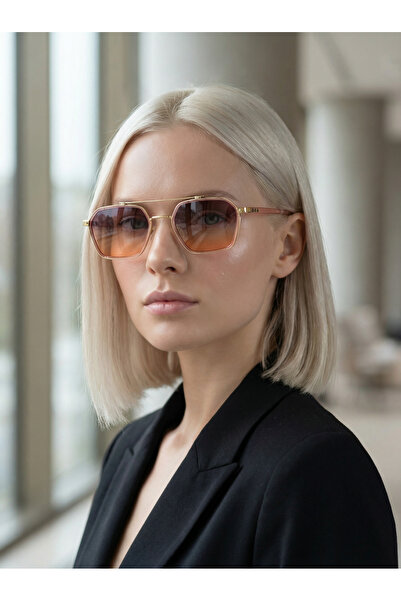 Mazzy Square Pink-Gold Rimmed Gradient Transition Glass Women's Sunglasses