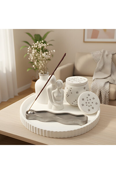 CAZZEX HOME DEKORATİF MODERN 5 PARÇA MUMLUK VE TÜTSÜLÜK EV DEKOR SETİ GÜMÜŞ S...