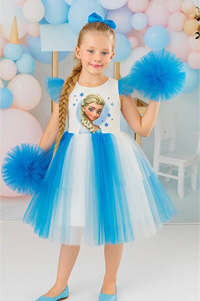 falcomini Kız Çocuk Şekill Baskılı Tüllü Yaş Günü Parti Elbise 3/6 Yaş