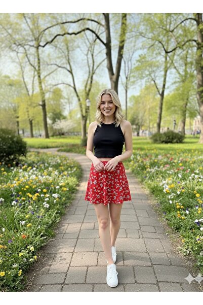 LADY HAZAL Crop Top cu gât cu șalter negru, cu nervuri, bustieră subțire