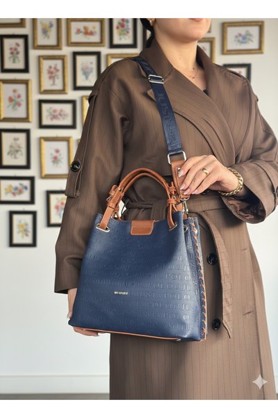 Just Polo Navy Blue Handmade Waterproof Large Size Multi-Compartment Braided Casual Women's Shoulder Bag
