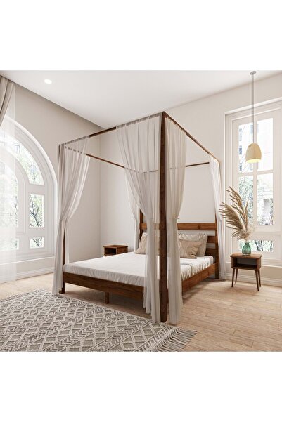 RENAZZO Natura Model Cibindirik Askılıklı Ceviz Renk Çam Ahşap Karyola Ve İki...