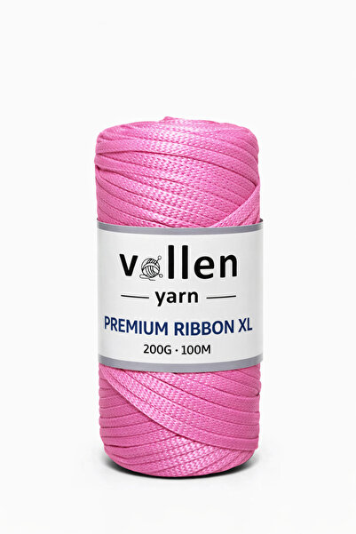 vollen yarn Premium 200gr Polyester Ribbon Ip,makrome Ipi,çanta Ipi,bileklik Ipi,hobi Ipi,supla Ipi,pembe