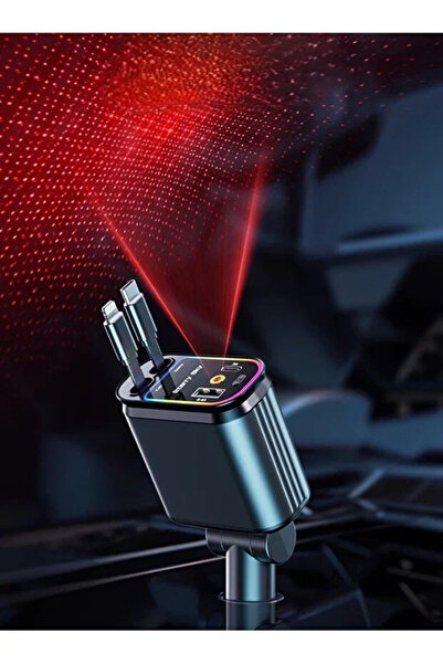 NEFFO 4’ü 1 Arada 100W Araç Şarj Cihazı | Type-C + Lightning | USB-C & USB-A | LED Atmosfer Işığı | 180°