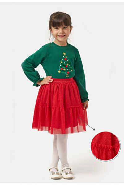 Name Baby Set de Crăciun pentru fetiță cu pompon și fustă cu sclipici NBK-24903