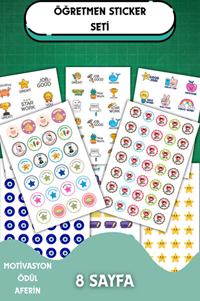 birikiyedi 8 Sayfa En çok Tercih Edilen Öğretmen Sticker Seti Öğrenci/ Ödül/ ...