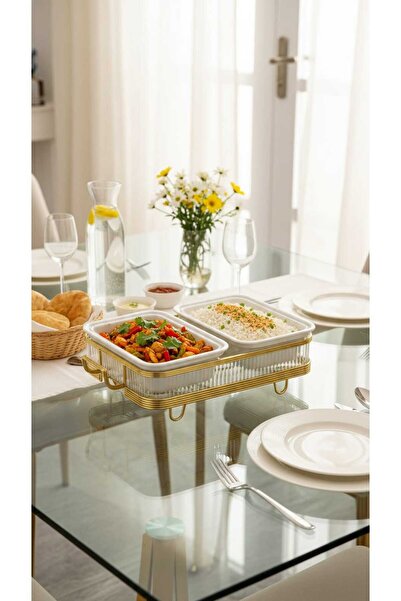 Generic سخان بوفية صحن تقديم الطعام مستطيل ثنائي 12 سم بتصميم فريد وأنيق