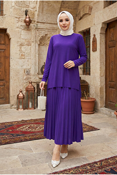 modamira Kadın Sandy Mor Büyük Beden Anne Davet Nişan Günlük Piliseli İkili T...