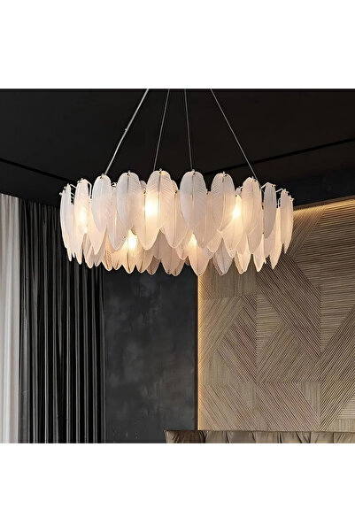 Cristalin Aydınlatma Modern Led Tüy Model Platin 70 cm Cam Avize