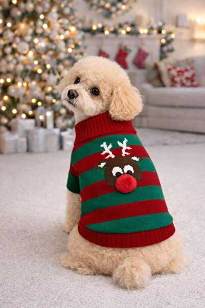 MİNİŞ PET BUTİK سترة كلب صغير على شكل غزال عيد الميلاد باللون الأحمر