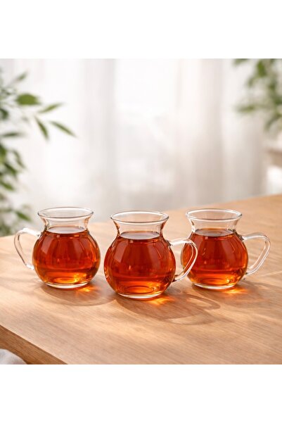 ZÜRİH COLLECTİON 3 Parça Borosilikat Cam Kulplu Tombul Çay Bardağı