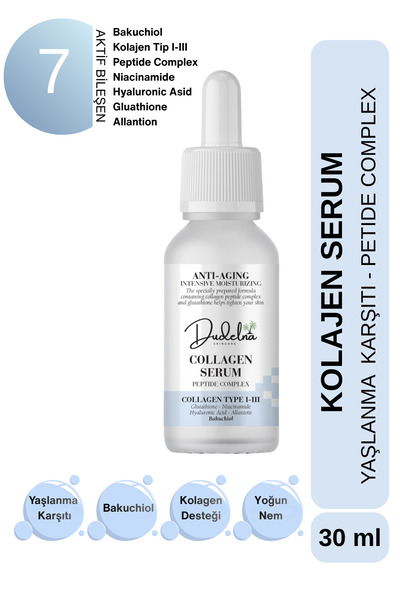 DUDELNA Anti-Aging Kolajen Yüz Serumu – Peptide Kompleksi | Yoğun Nemlendirici | Bakuchiol - Glutathione